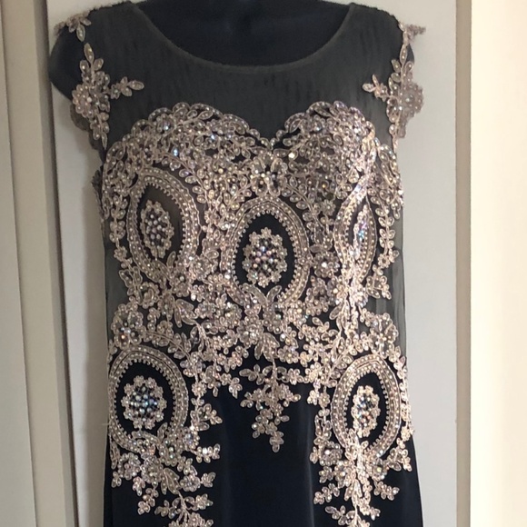 sleeveless black & gold beaded evening gown - Picture 1 of 8